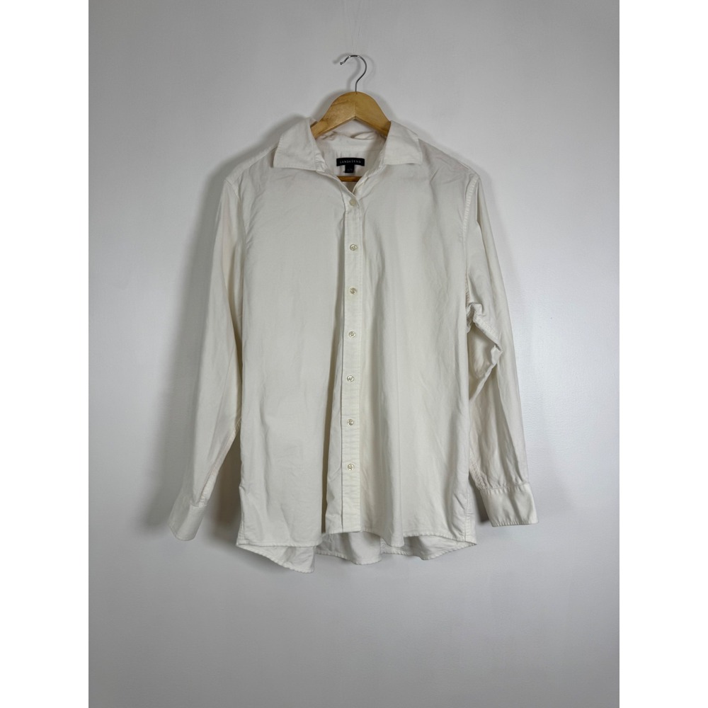 Classic Lands' End Women 1X Corduroy Shirt White Long Sleeve Button Down Top